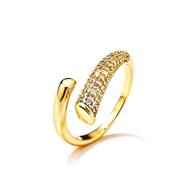 Justerbar asymmetrisk ring med pavé af zirkoner - Gult guld
