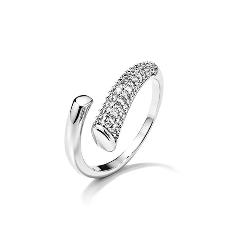 Justerbar asymmetrisk ring med pavé af zirkoner - Gult guld